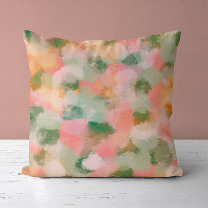 Blurry Garden Pink Green Fuchsia Blush Throw Pillow