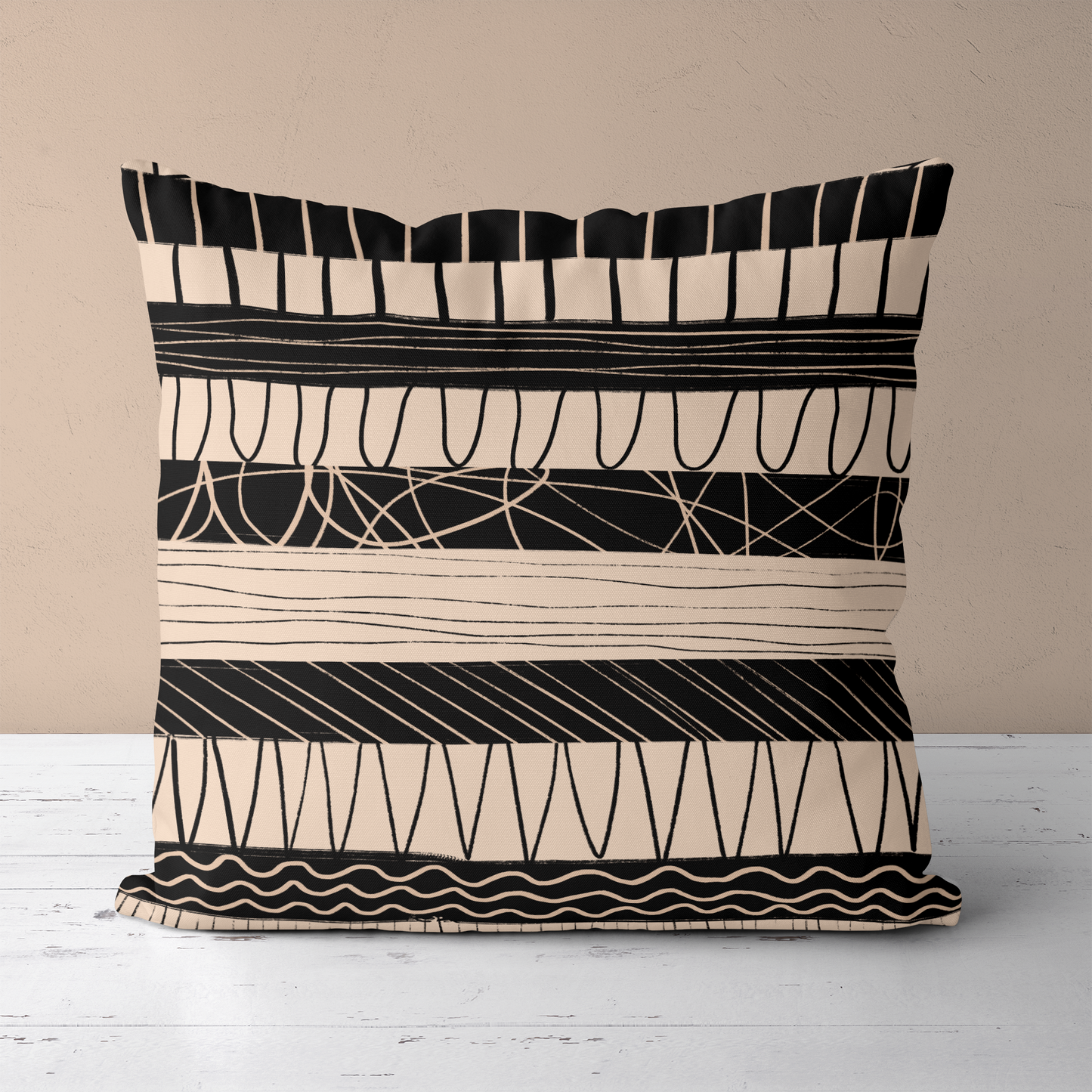 Abstract Etno Beige Black Throw Pillow