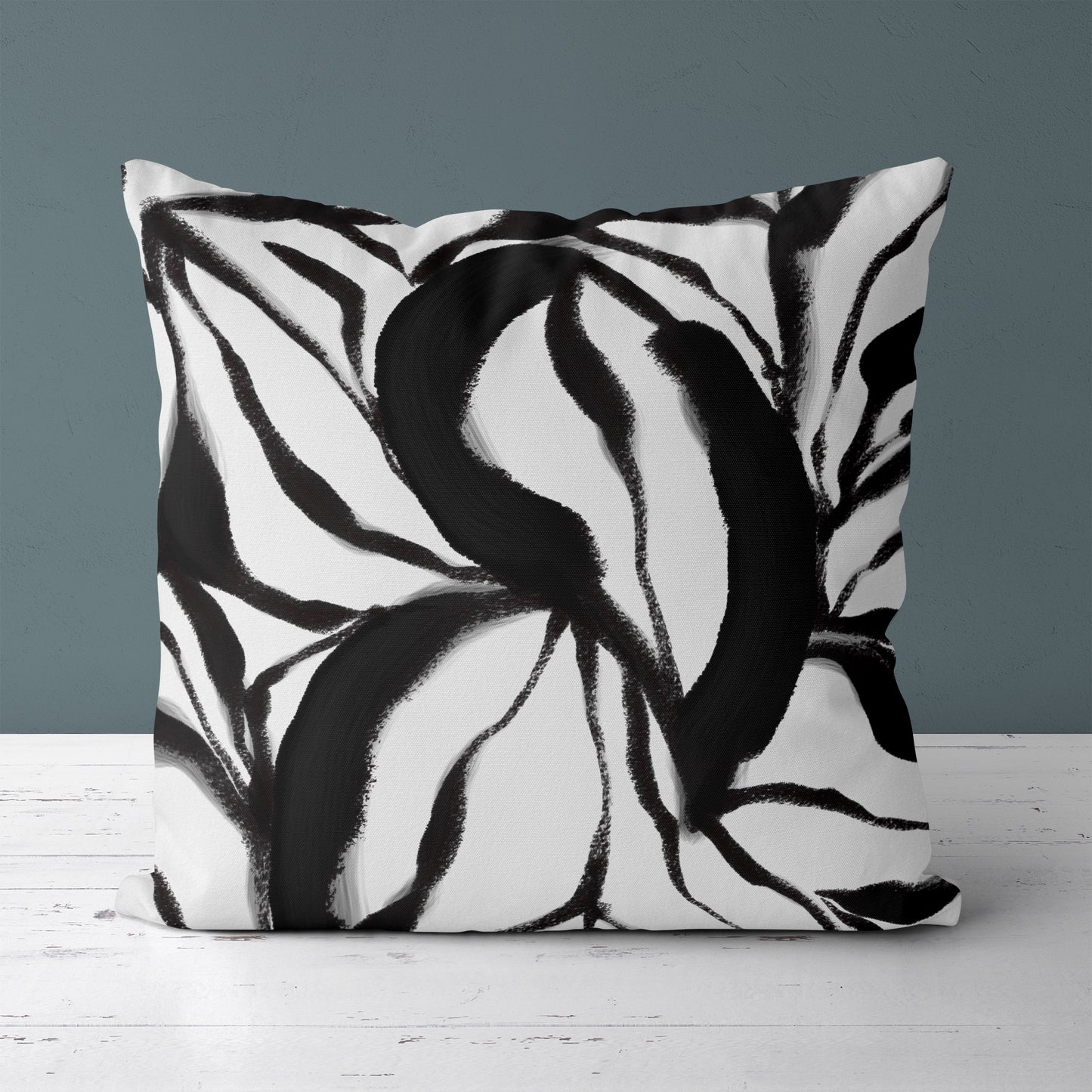 Black and White Botanical Throw Pillow