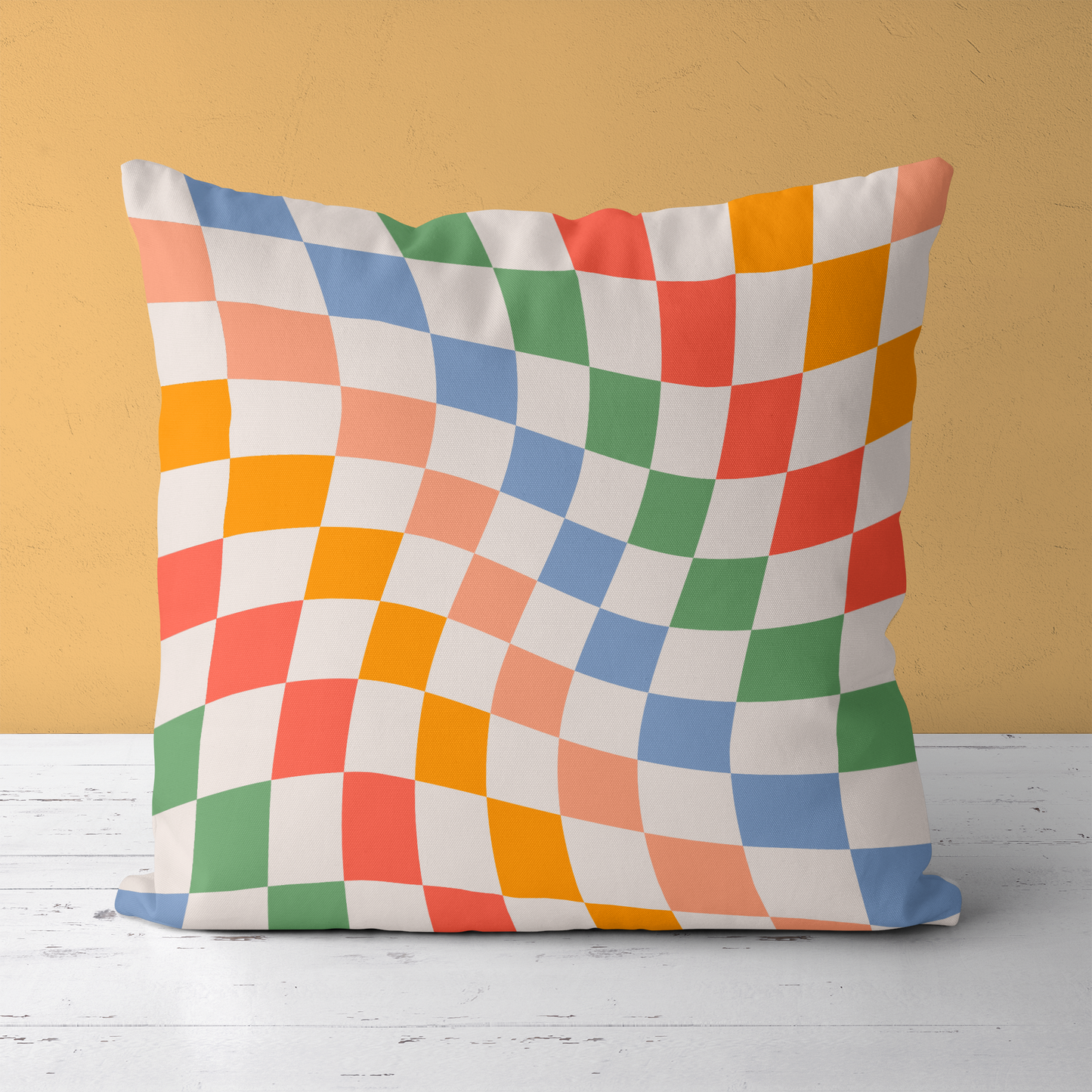 Colorful Wavy Checkboard Throw Pillow