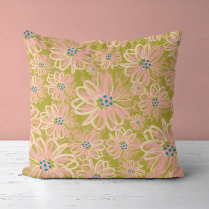 Painted Retro Flowers Pattern Throw Pillow