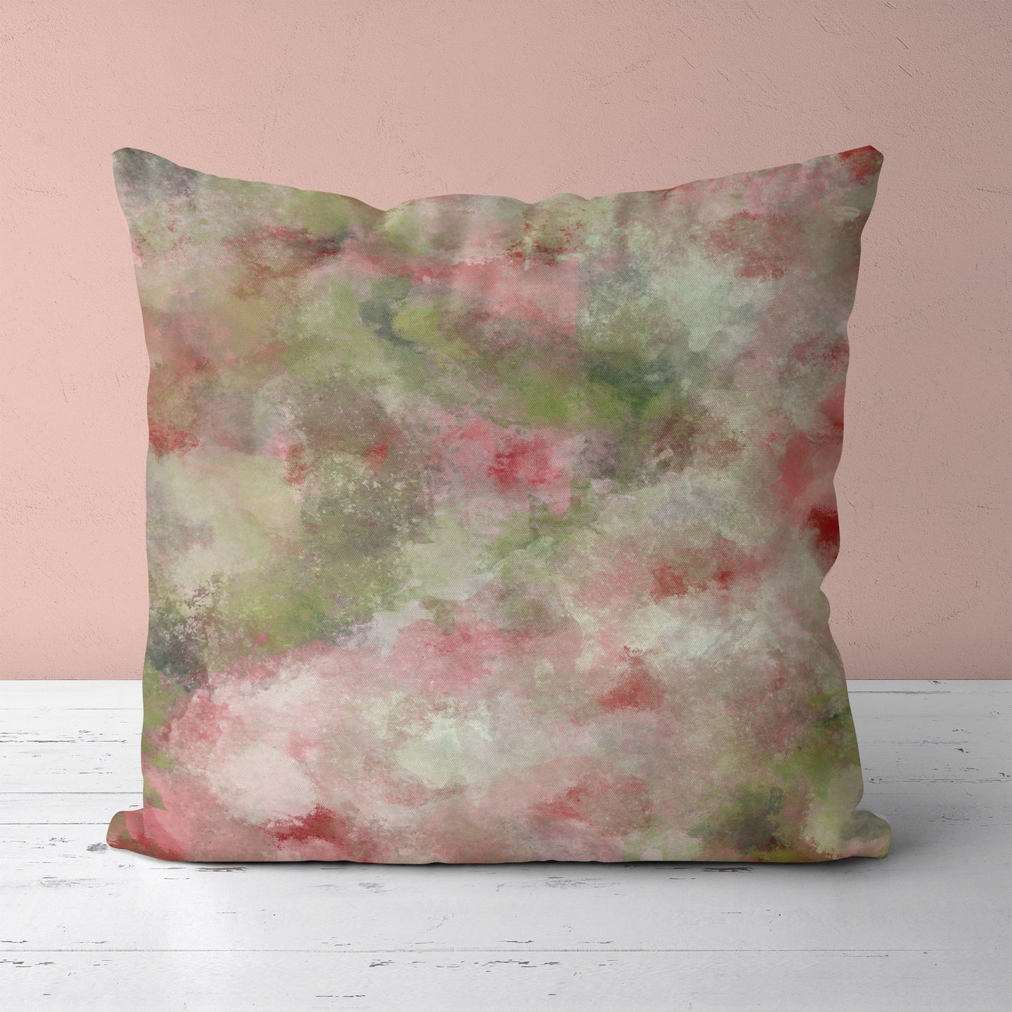 Rose Garden Forest Sage Green Pink Throw Pillow
