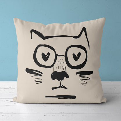 Funny Nerd Cat Drawing Throw Pillow