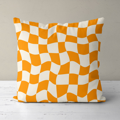 Retro Wavy Checkboard Throw Pillow