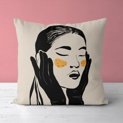 Thinking Woman, Handdrawn Art Throw Pillow