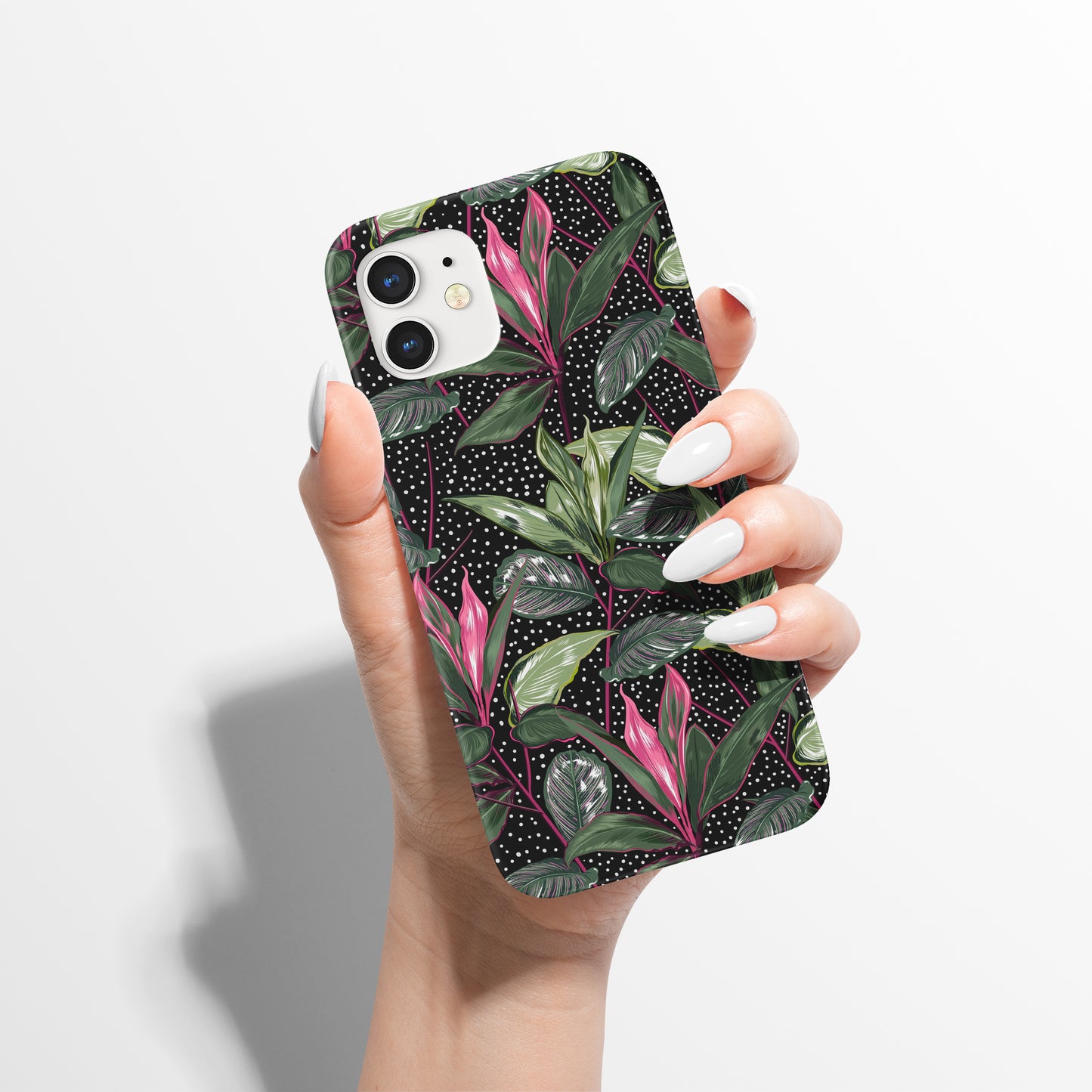 Black Flowers with Dots Pattern iPhone Case