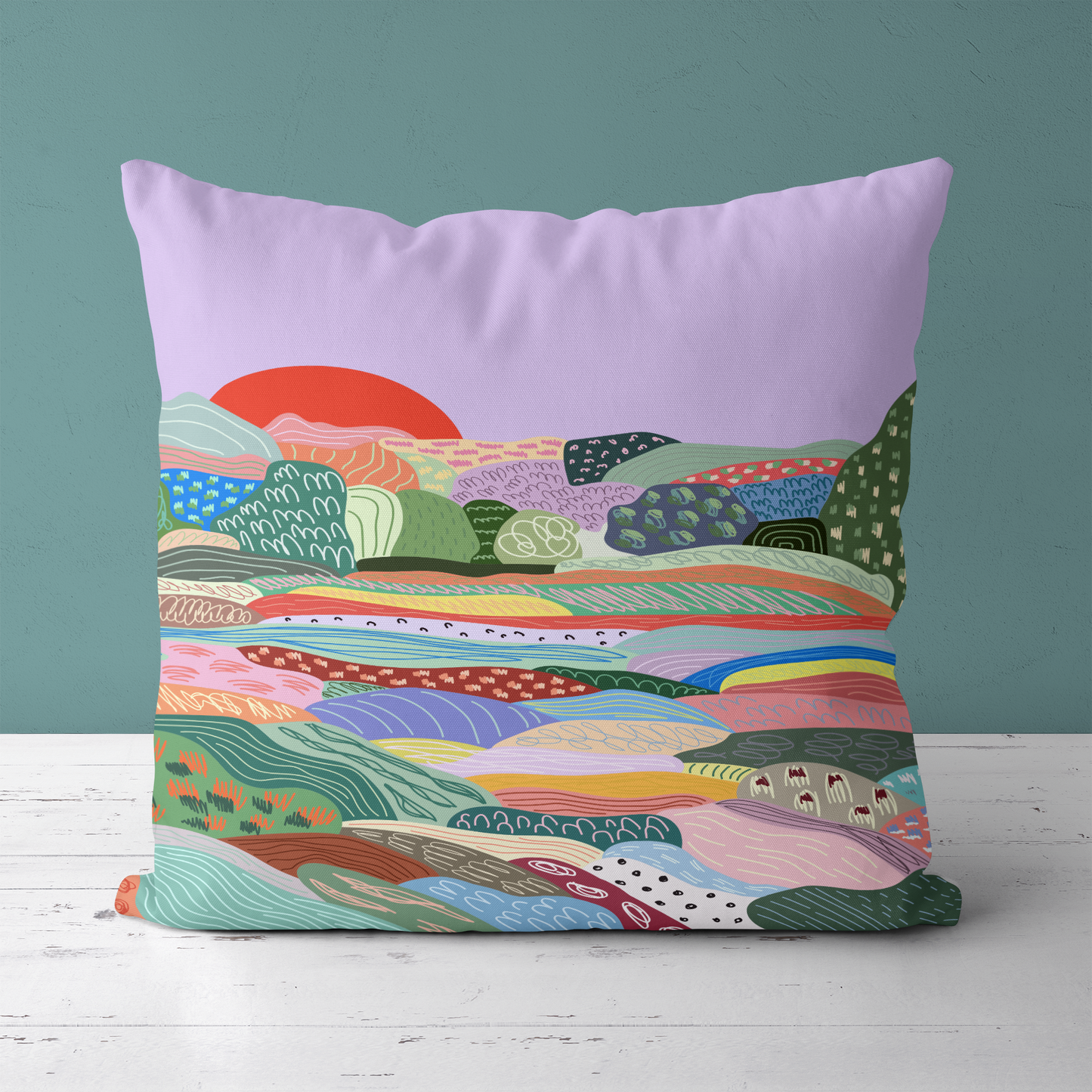 Colorful Landscape Farmhouse Throw Pillow