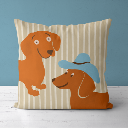 Funny Hand Painted Dogs Dachshunds Throw Pillow