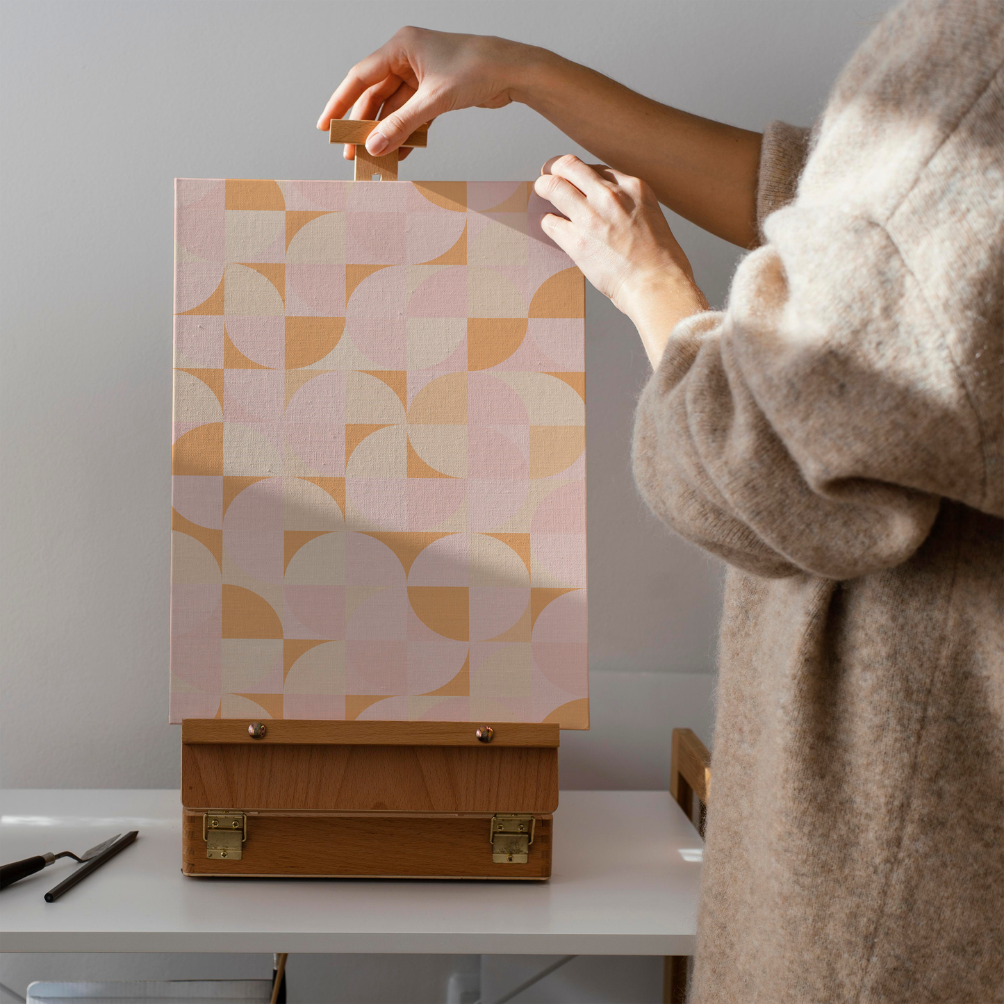 Pastel Pink Geometric Art Canvas Print