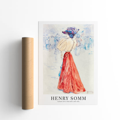 Henry Somm, Elegant with a red skirt Poster