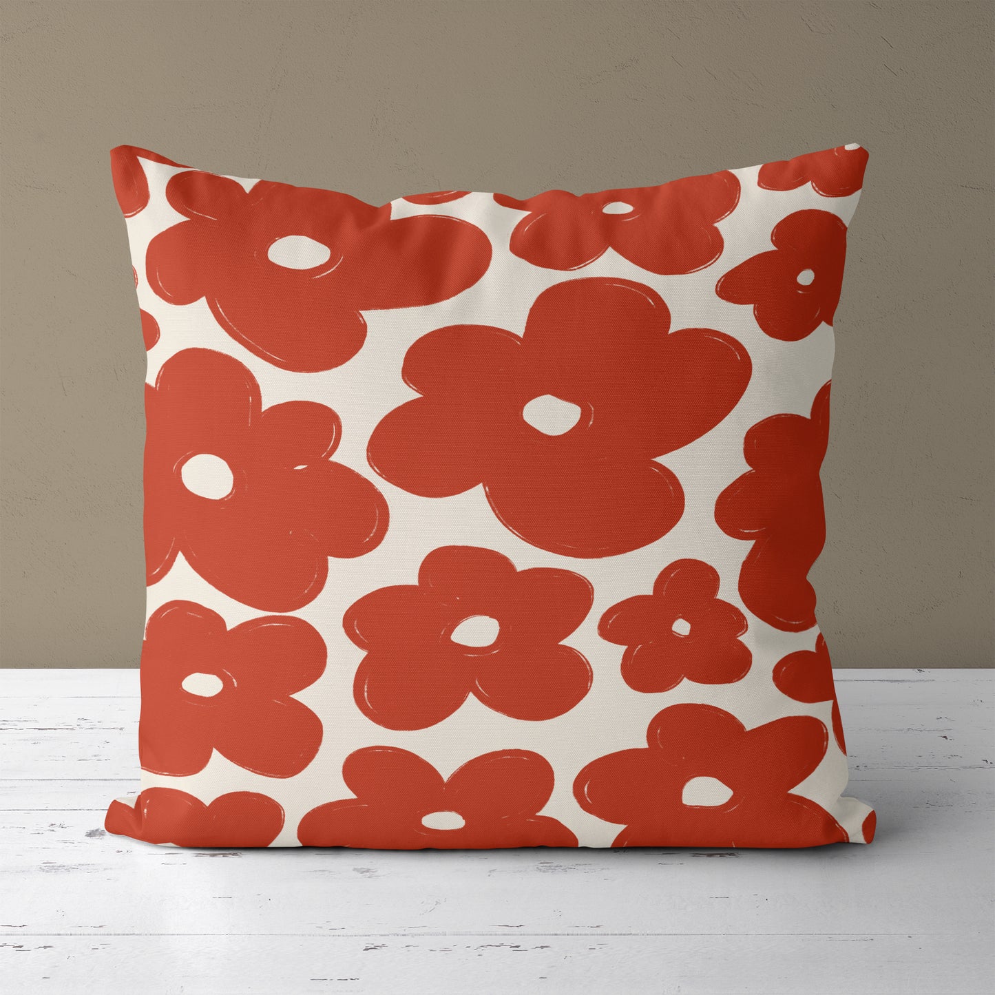 Red Flowers Retro 50s 60s Throw Pillow