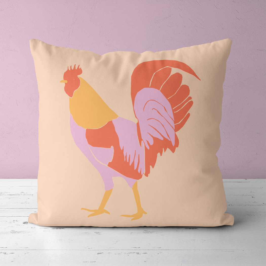 Colorful Cock Farmhouse Decor Throw Pillow