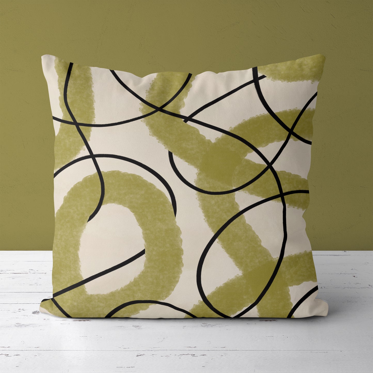 Green Modern Line Art Throw Pillow
