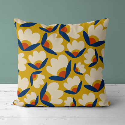 Retro Abstract Flowers Eclectic Throw Pillow