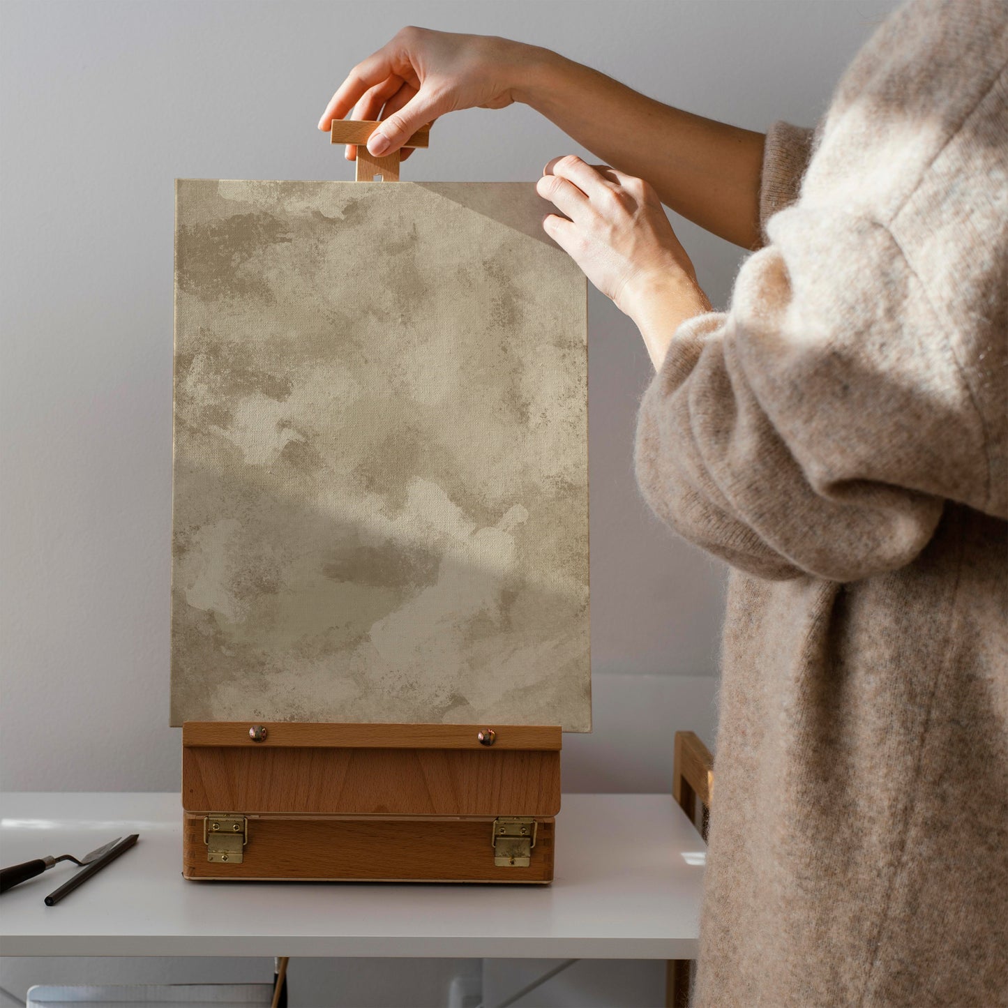 Neutral Beige Abstract Canvas Print