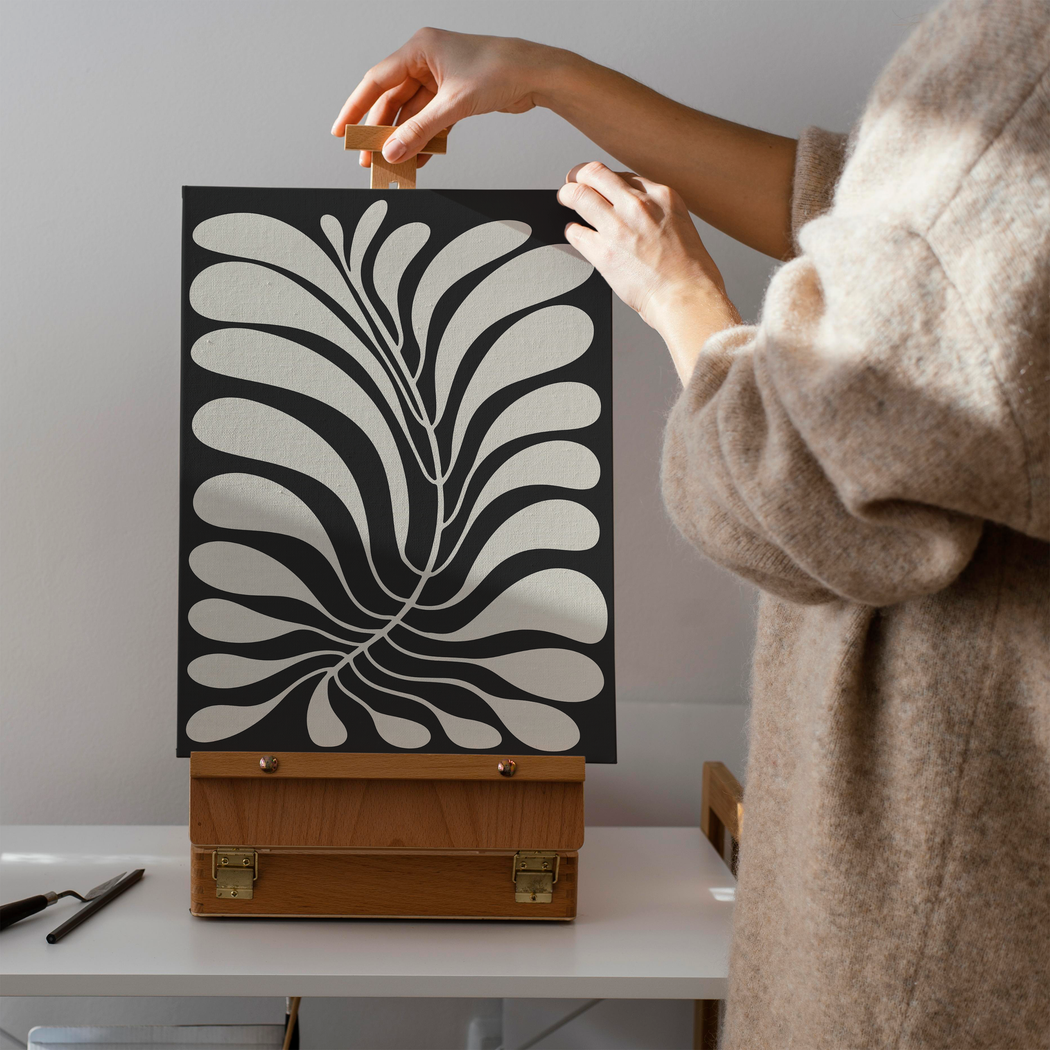 Black&Beige Leaf Minimalist Canvas Print