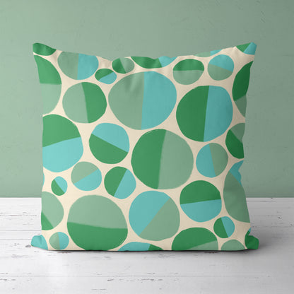 Retro Green and Blue 60s Pattern Throw Pillow