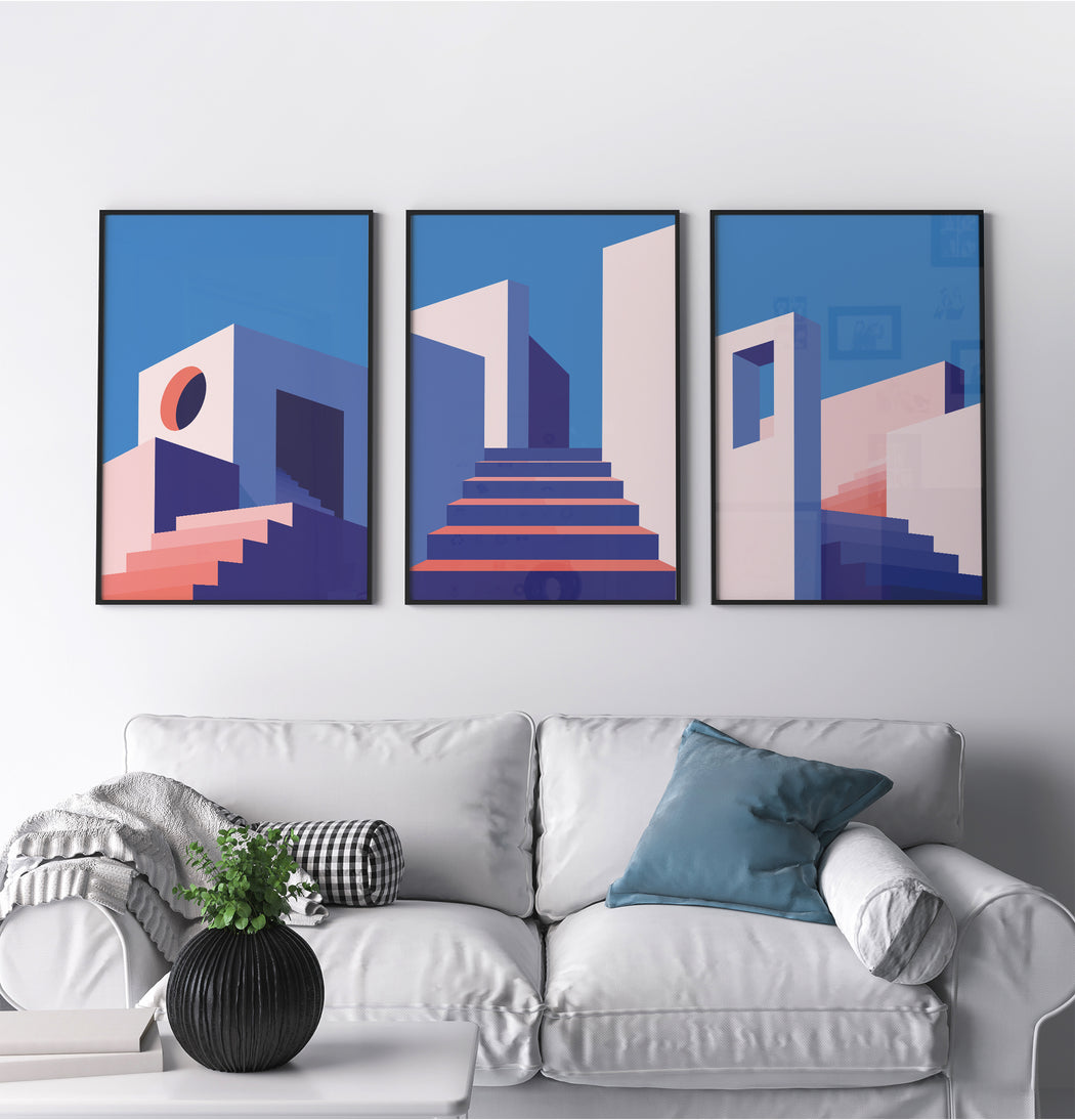 Set of 3 Blue Architecture Posters