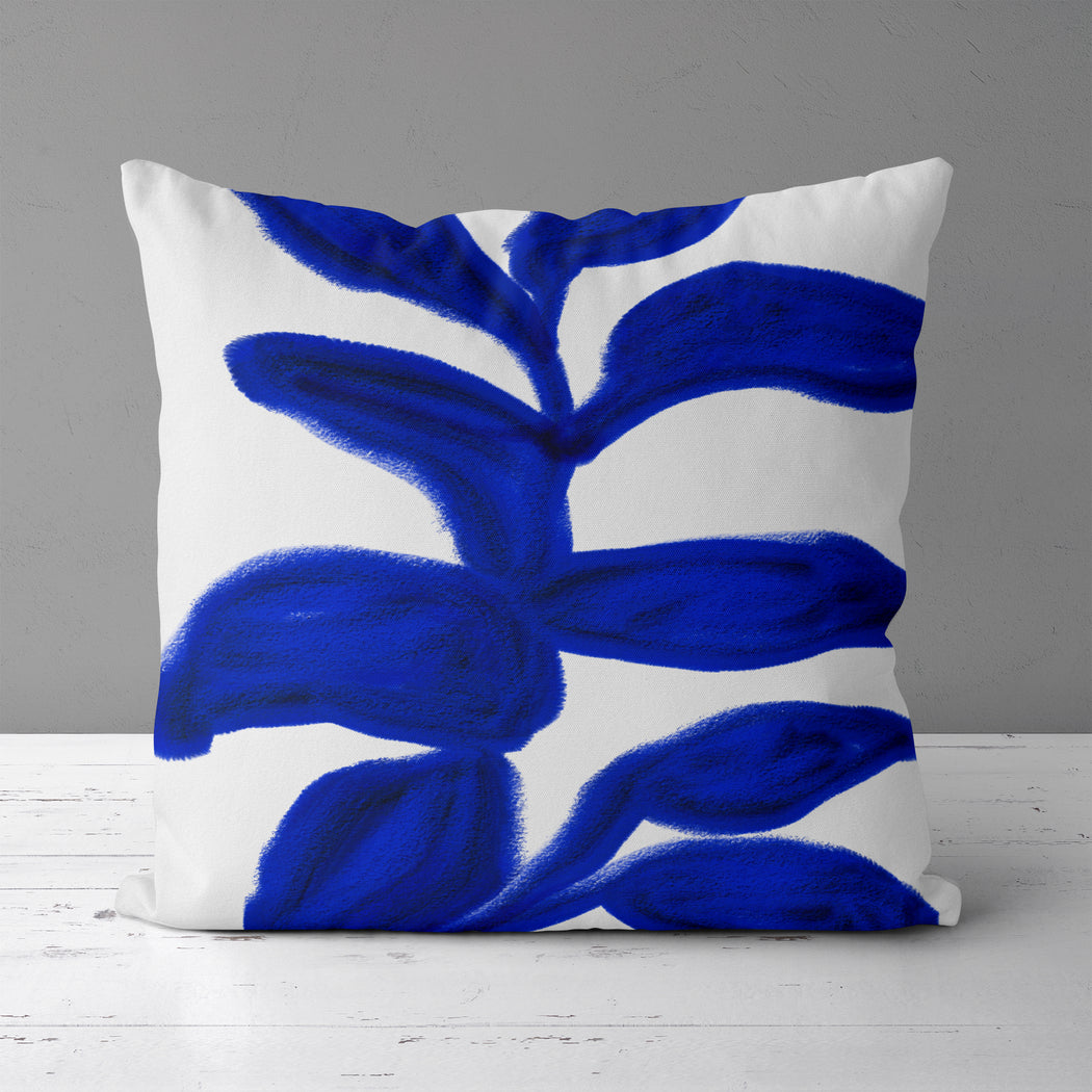 Blue Painted Flower Throw Pillow