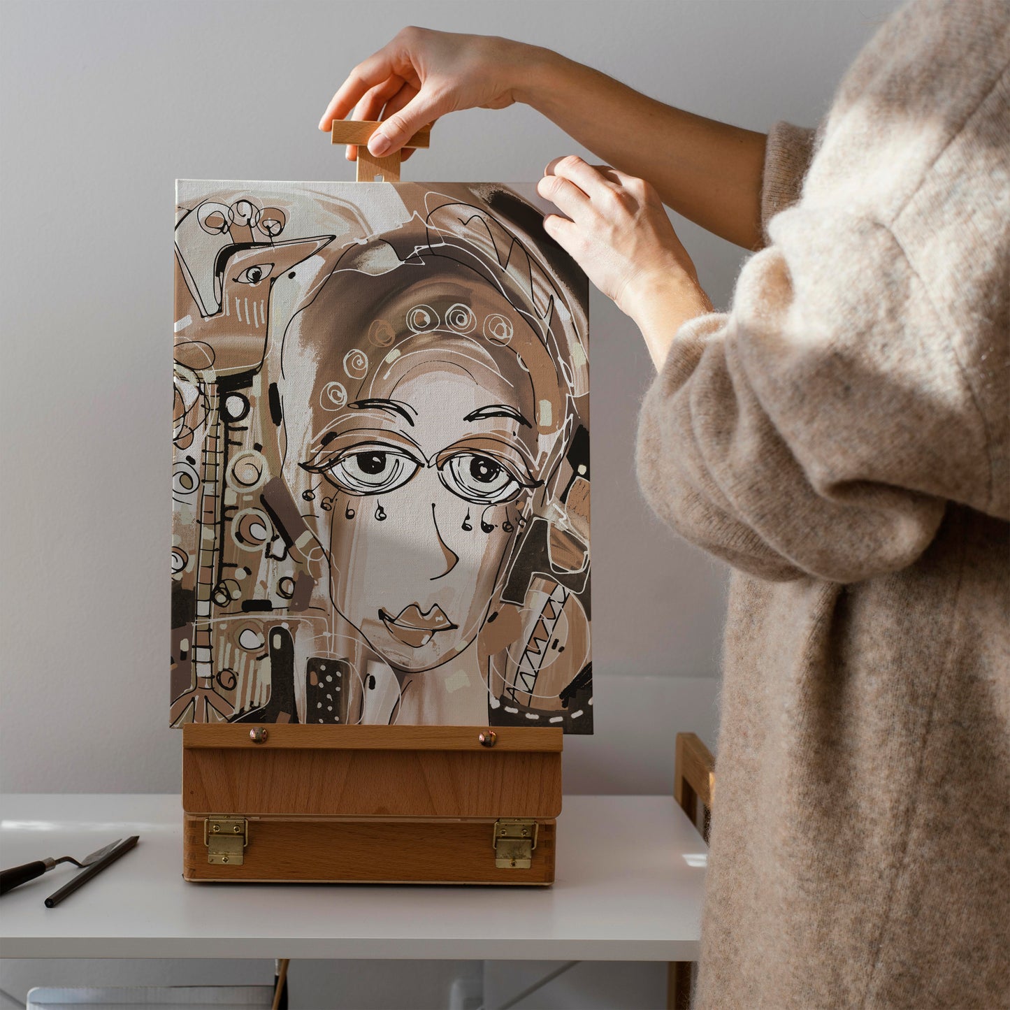 Beige Woman Artistic Canvas Print