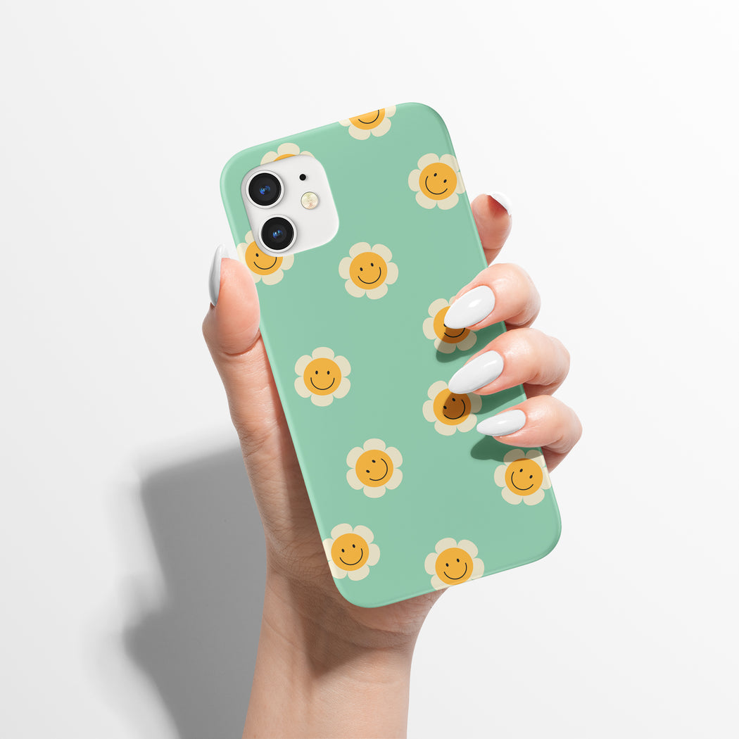 Happy Daisies Smiley Face Pattern iPhone Case