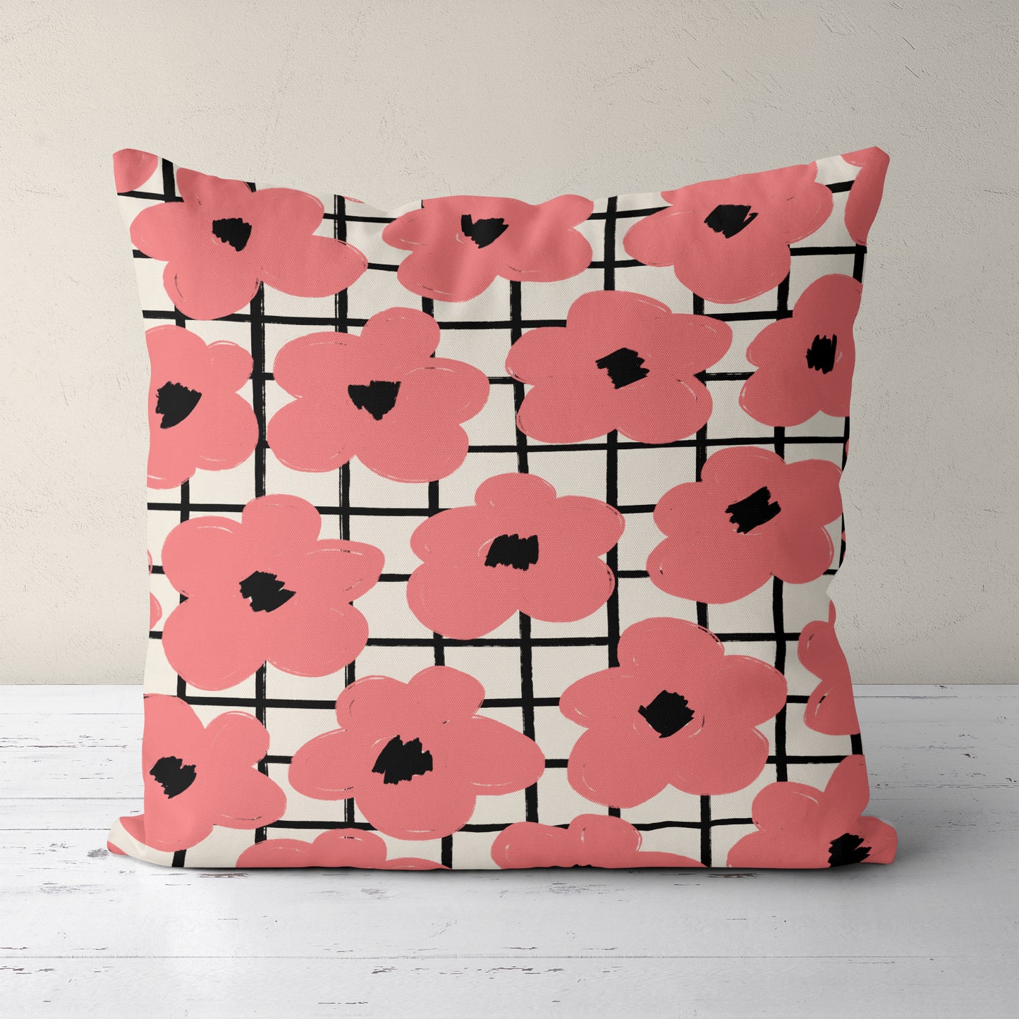 Pink Floral Retro Pattern 50s 60s Throw Pillow