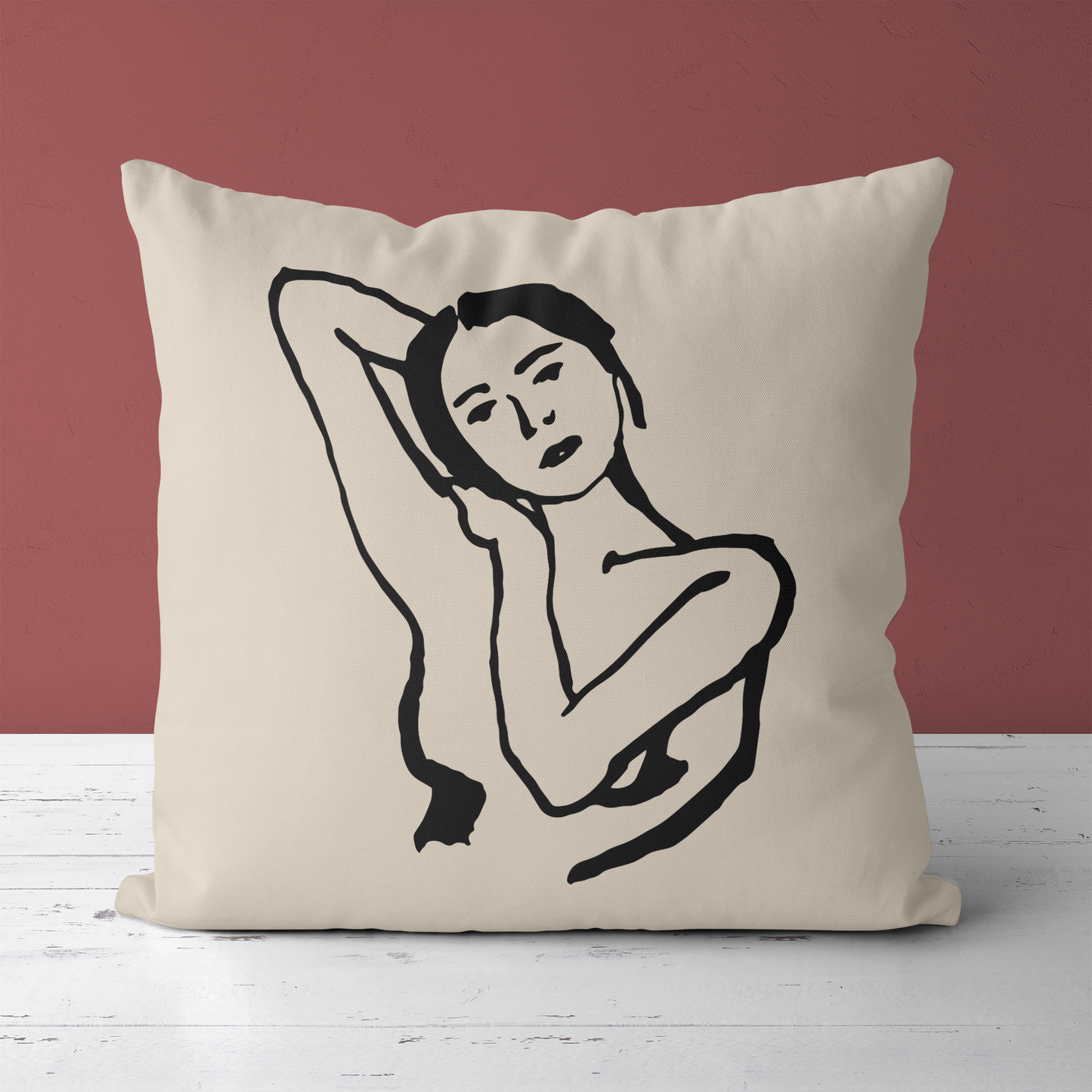 Line Art Woman Throw Pillow