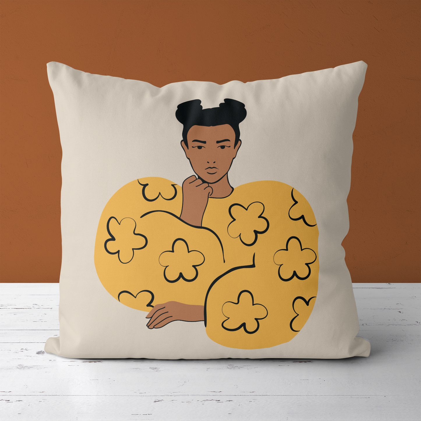 Daisy Girl Cute Yellow Throw Pillow