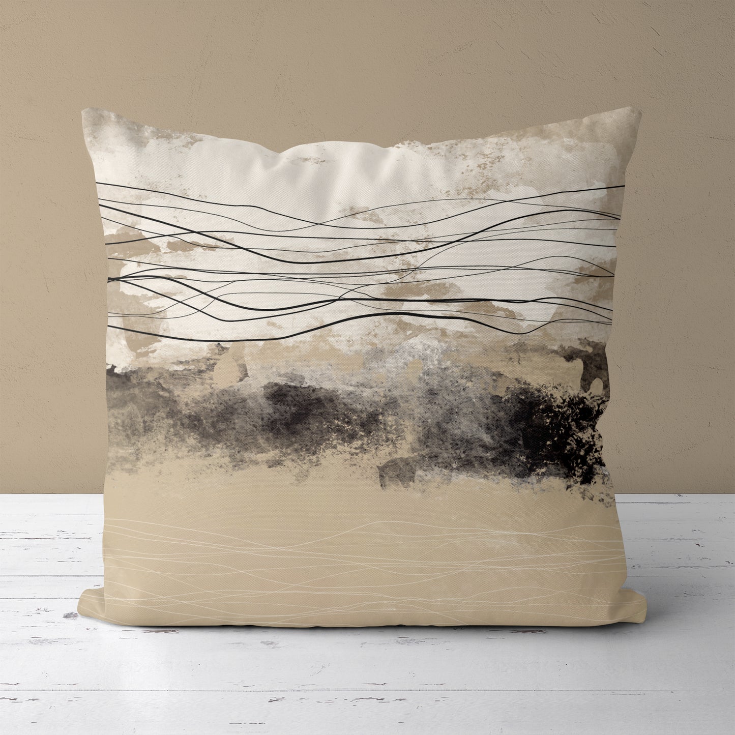 Throw Pillow with Modern Abstract Beige Art