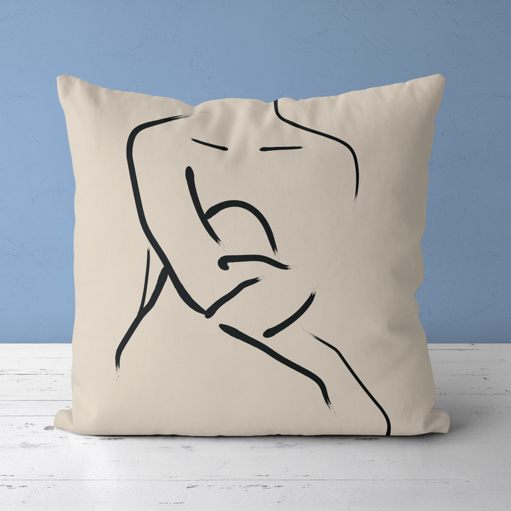 Sitting Woman Line Art Minimalist Throw Pillow