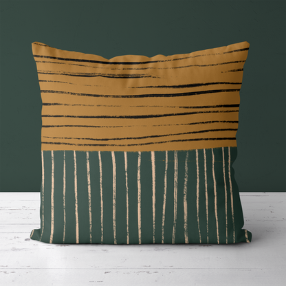 Retro Earth Tones Line Art Throw Pillow