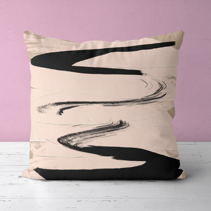 Black Brush Abstract Modern Art Throw Pillow