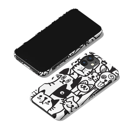 Black and White Cat Dog Pattern iPhone Case