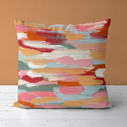 Colorful Decorative Throw Pillow with Acrylic Painting