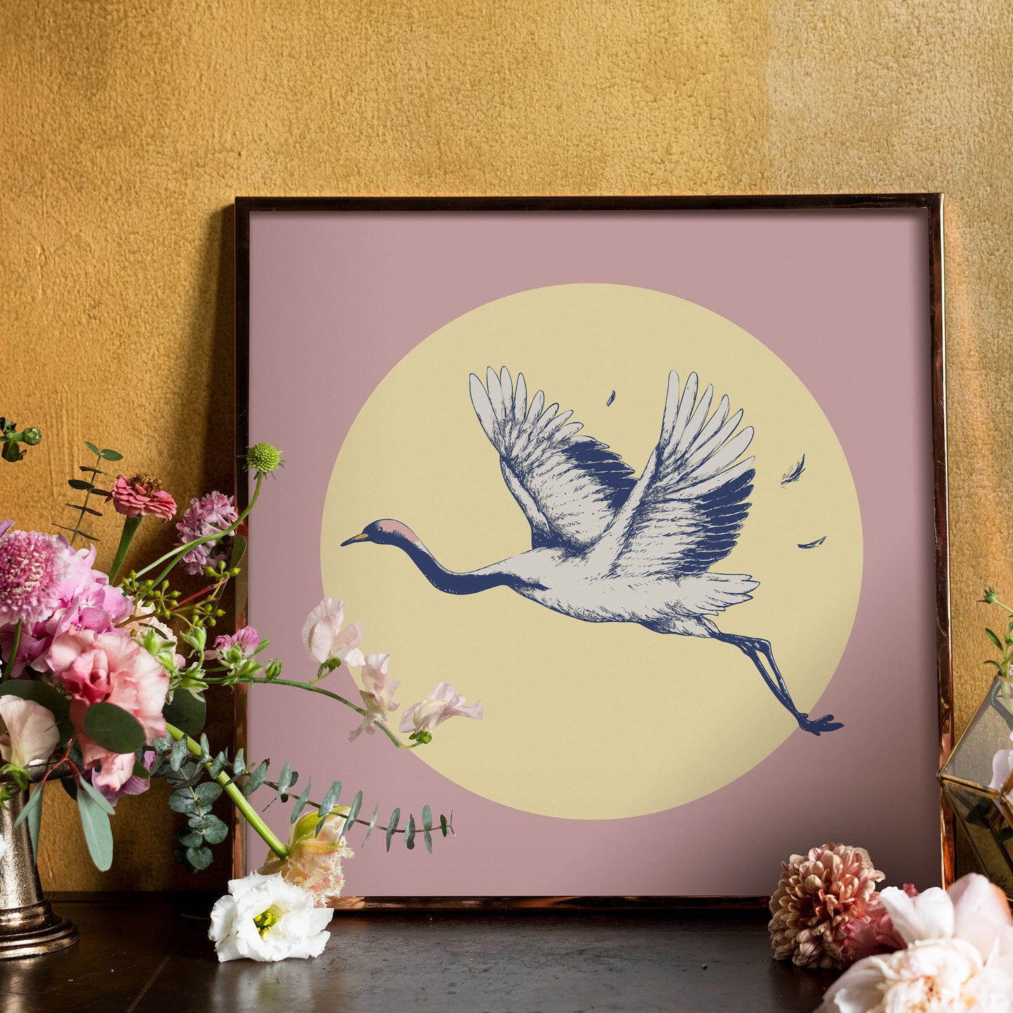 Pink Romantic Crane Print