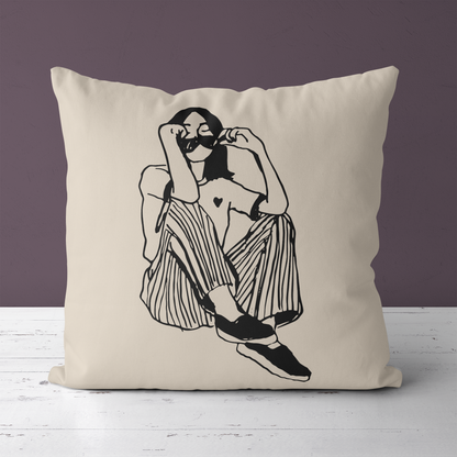 Sitting Girl Minimalist Hype Throw Pillow