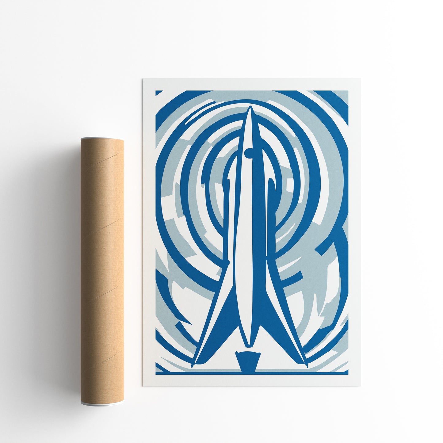 Blue Geometric Space Rocket Poster