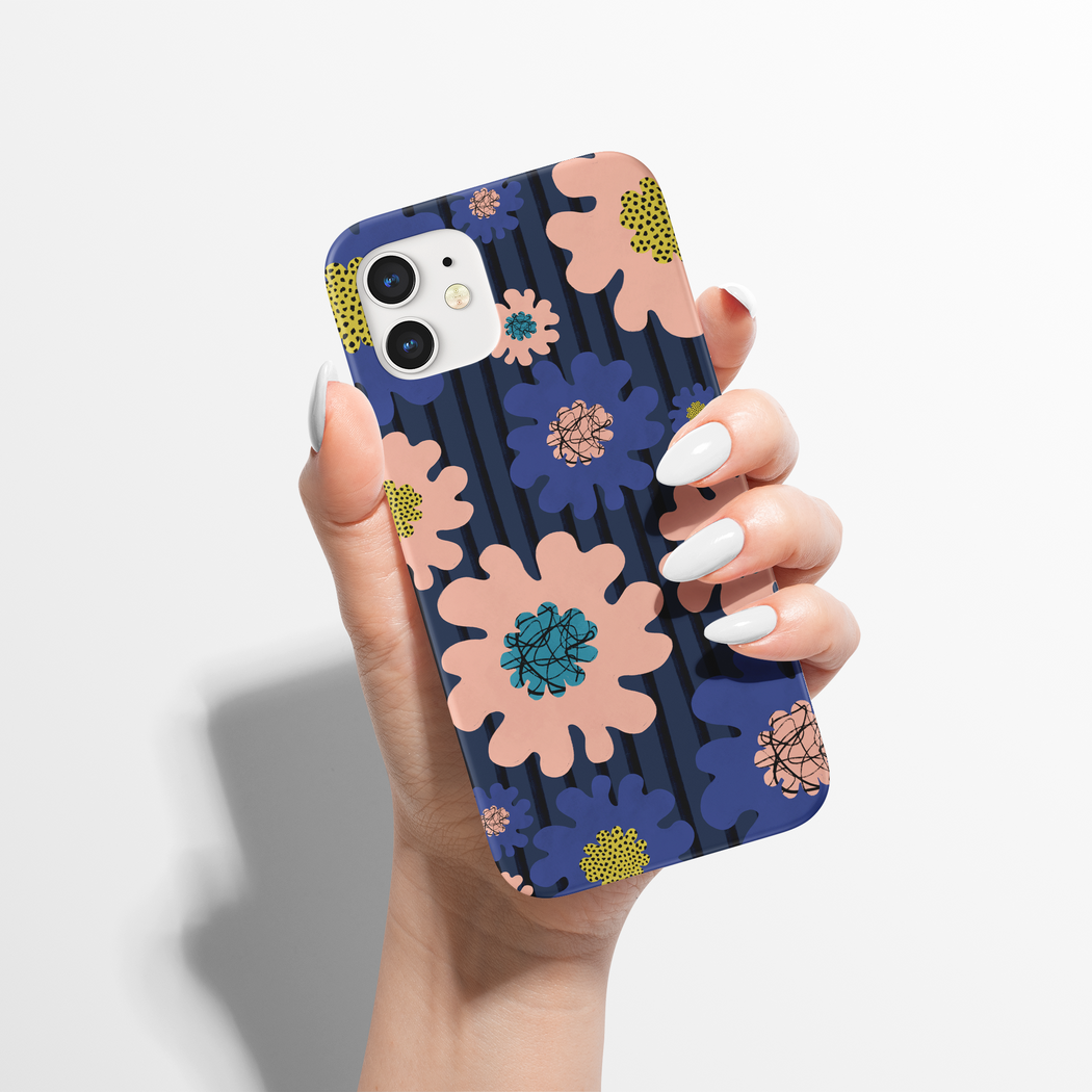 Dark Blue Floral Abstract Pattern iPhone Case