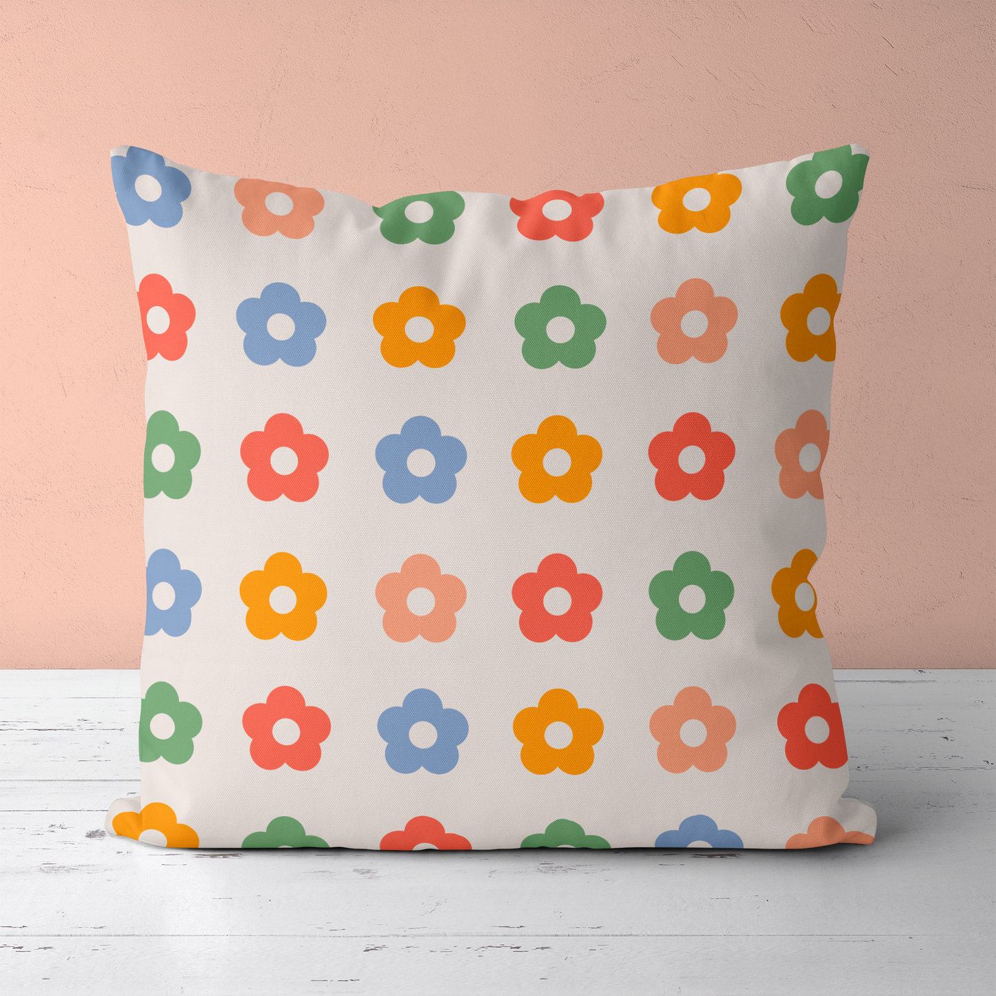 Retro Colorful Flowers 60s Sixites Throw Pillow