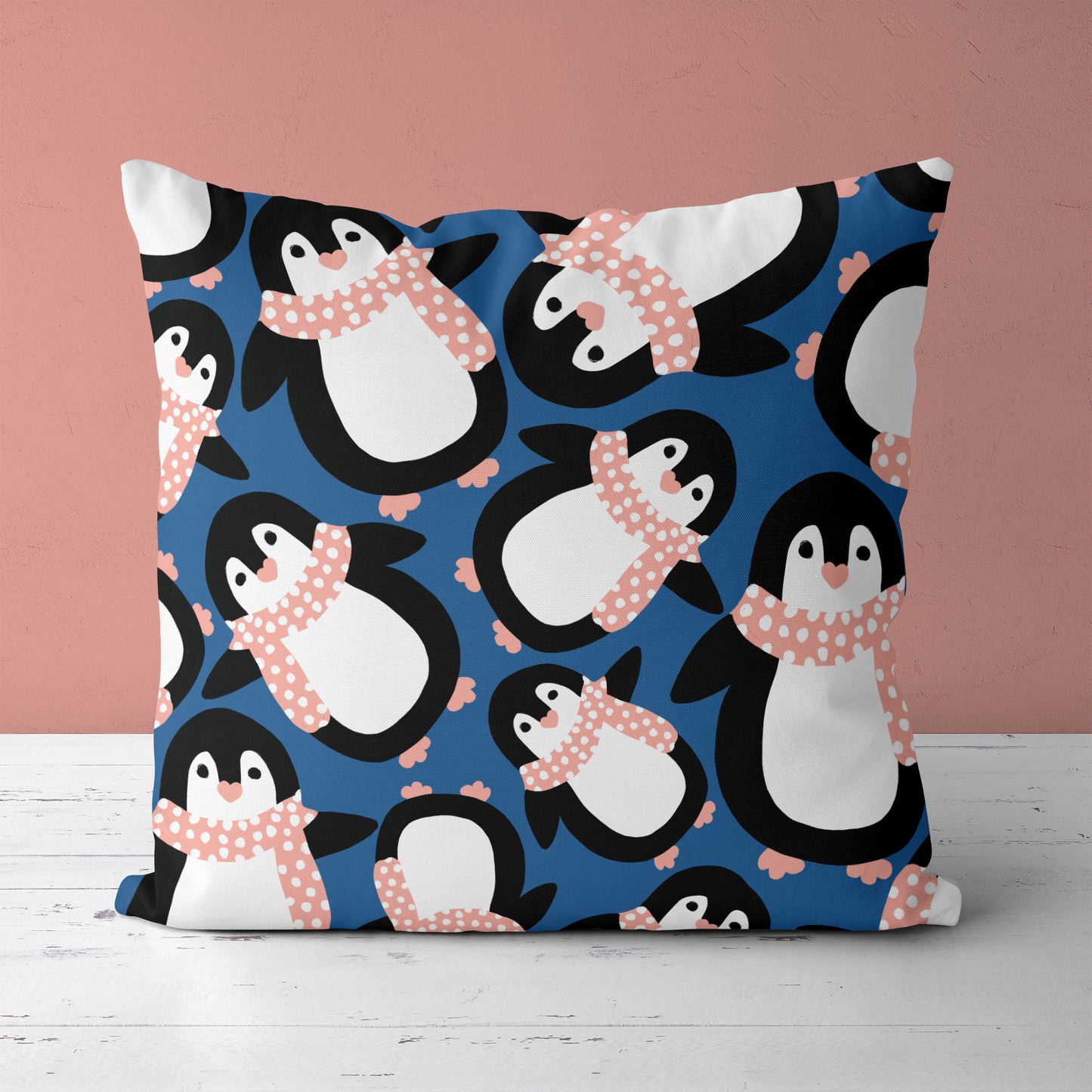 Cute Blue Penguins Pattern Kids Room Decor Throw Pillow