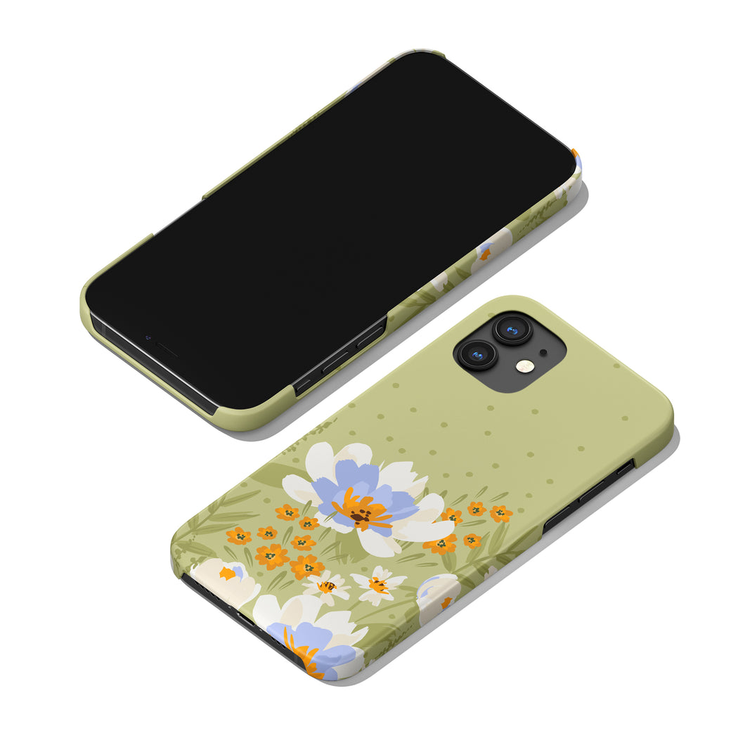 Green Handdrawn Meadow with Flowers iPhone Case