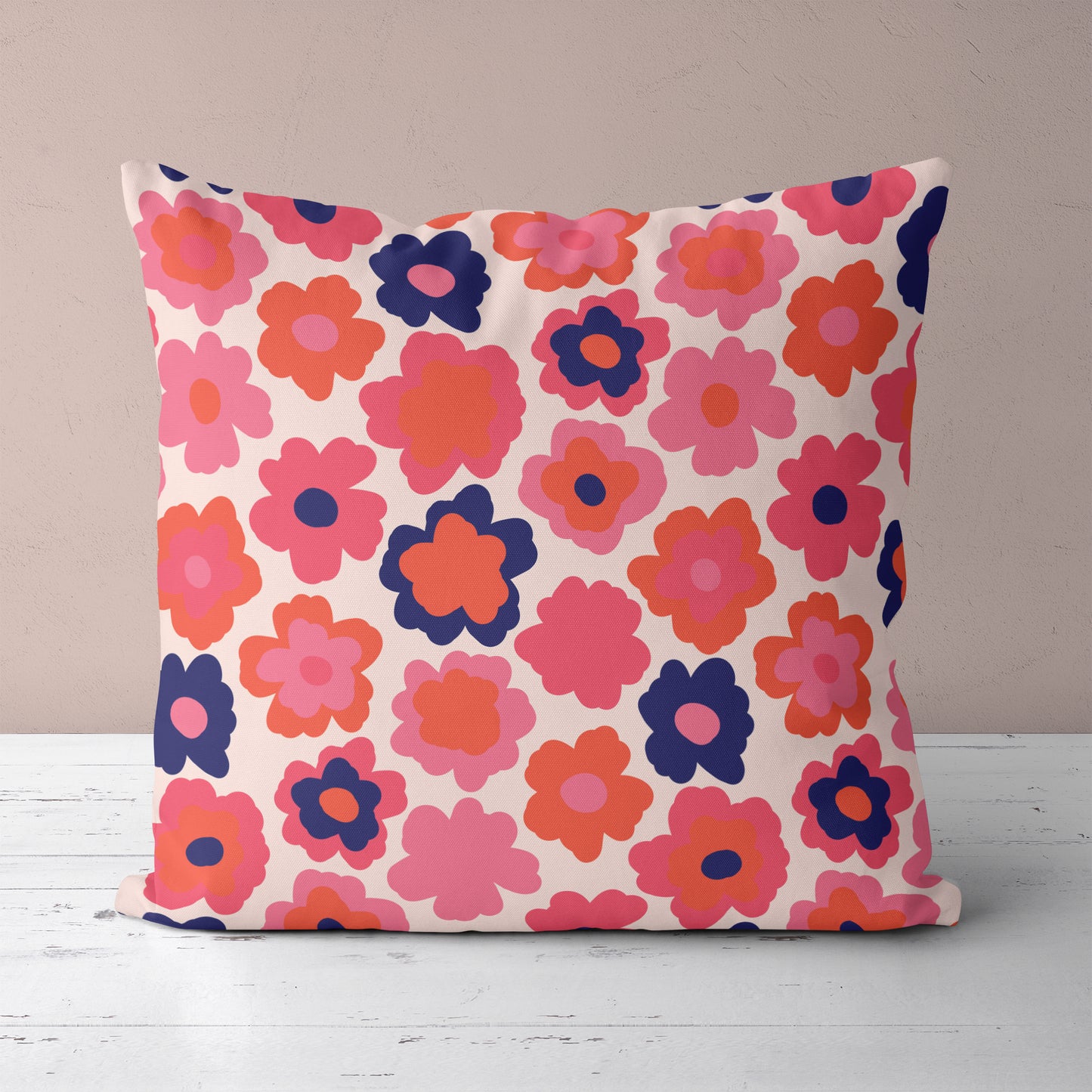 Throw Pillow with 70s Flowers