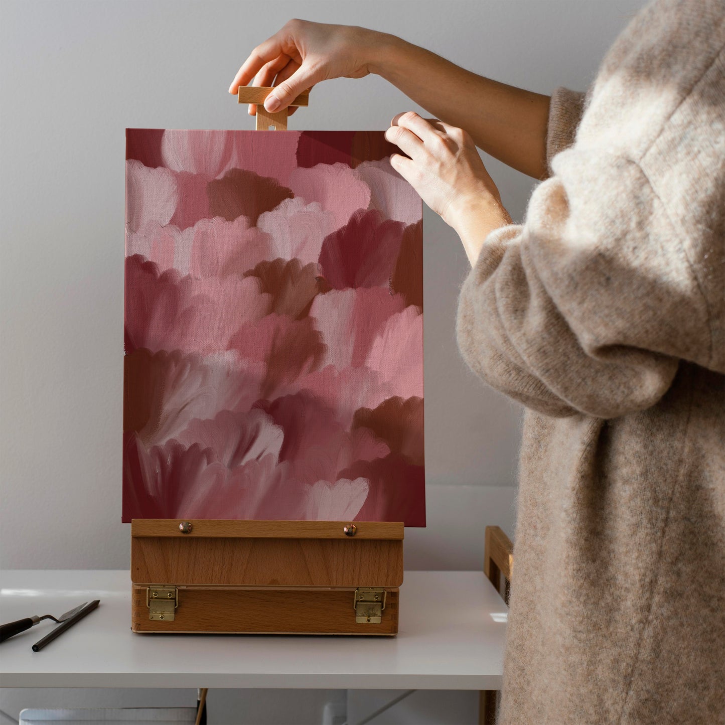 Pink Abstract Floral Painted Canvas Print