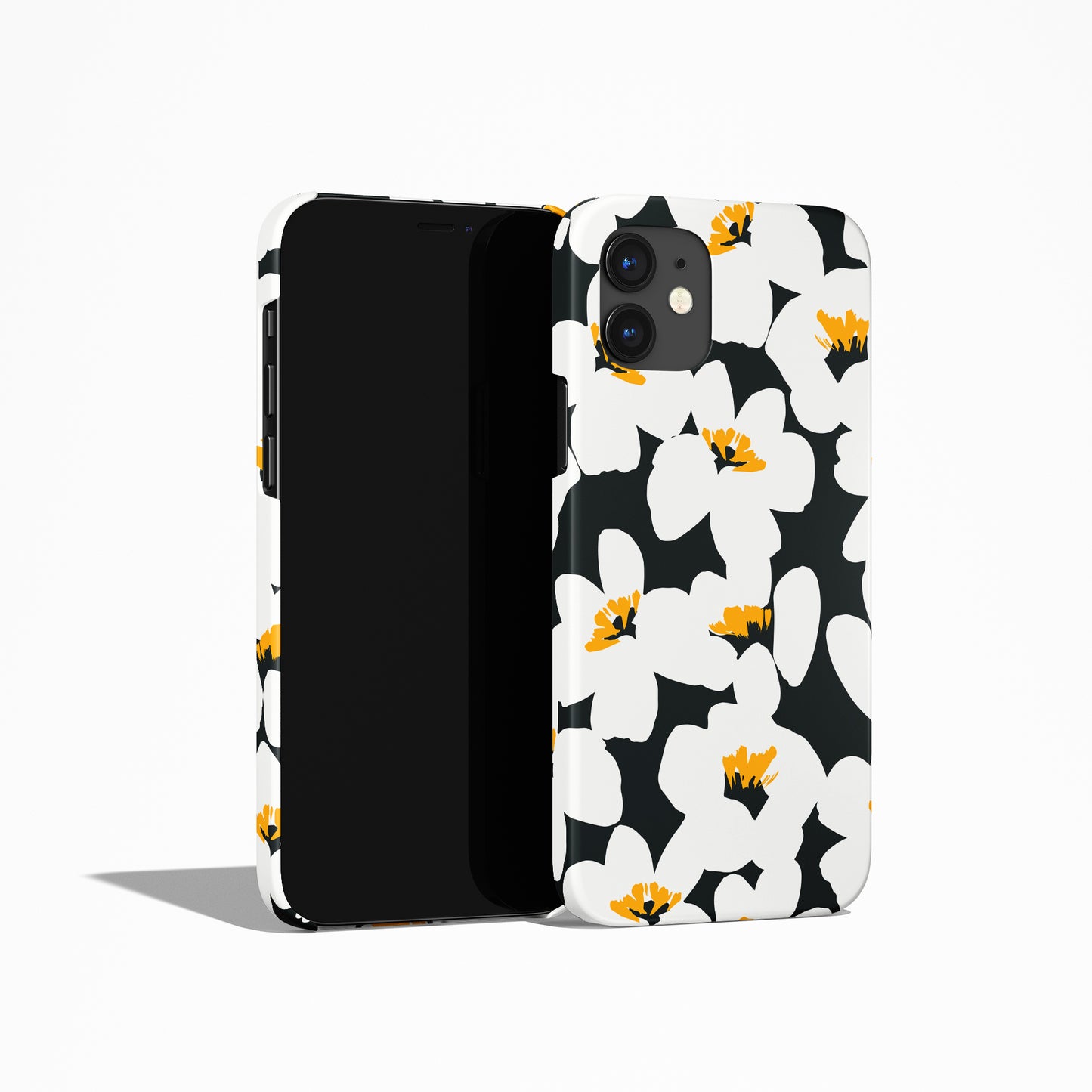 White Flowers with Black Background iPhone Case