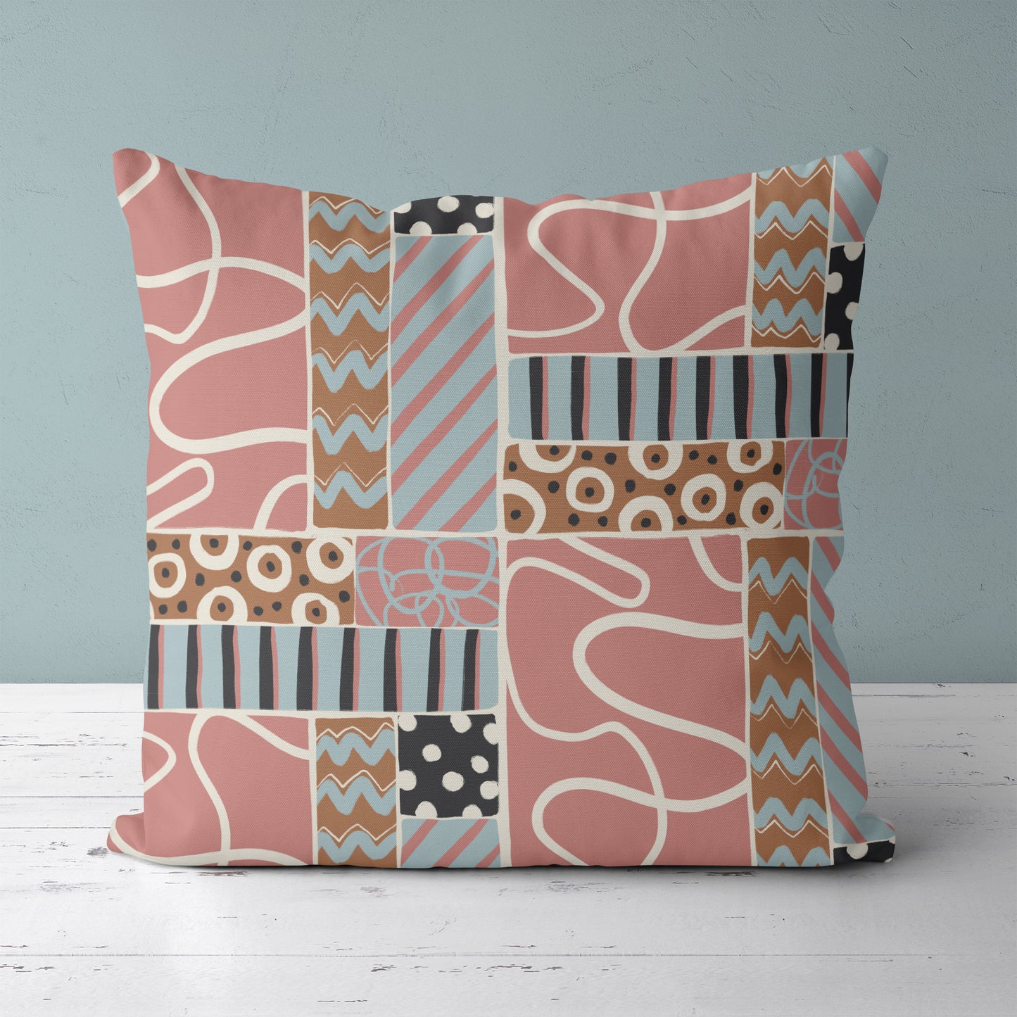 Pastel Boho Mid Century Modern Pattern Throw Pillow