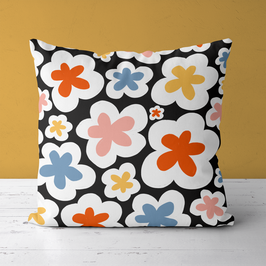 Retro Flowers Pattern 60s Throw Pillow