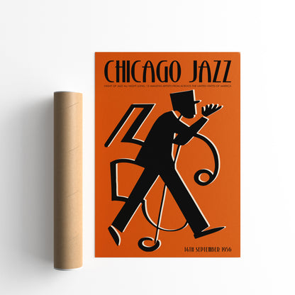 Chicago Jazz Orange Retro Poster