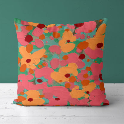 Colorful Acrylic Floral Painting Throw Pillow