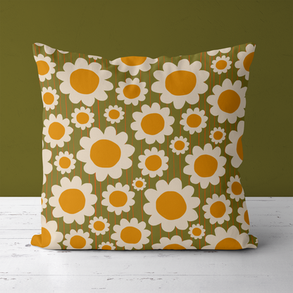 Retro Daisies 60s Pattern Throw Pillow