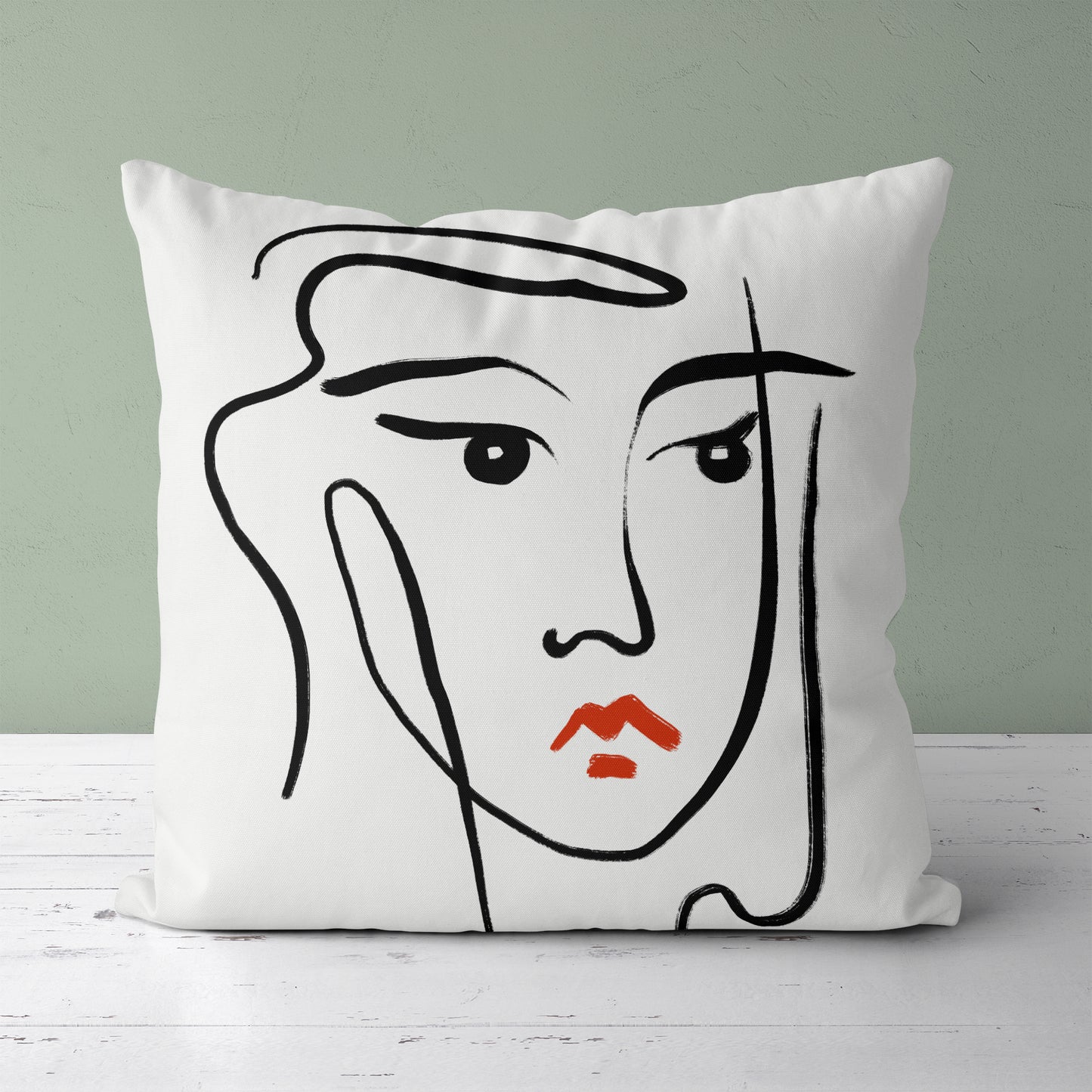 Woman Face Line Art Minimalist Throw Pillow